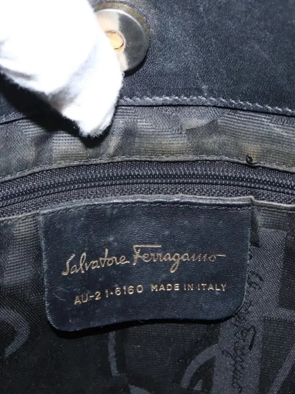 Salvatore Ferragamo Vala Tote Bag Canvas Black Gold Auth 162149